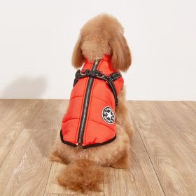 Pet Warm Dog Cotton-padded Clothes Fleece-lined Thickened Reflective Gallus (Option: Red-3XL)