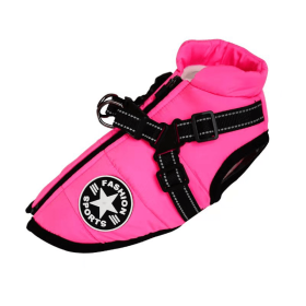 Pet Warm Dog Cotton-padded Clothes Fleece-lined Thickened Reflective Gallus (Option: Rose Red-3XL)
