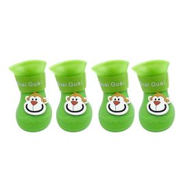 Cartoon Pet Boots Silicone Waterproof Non-slip Soft Bottom Summer Cat Supplies (Option: Green-XL)
